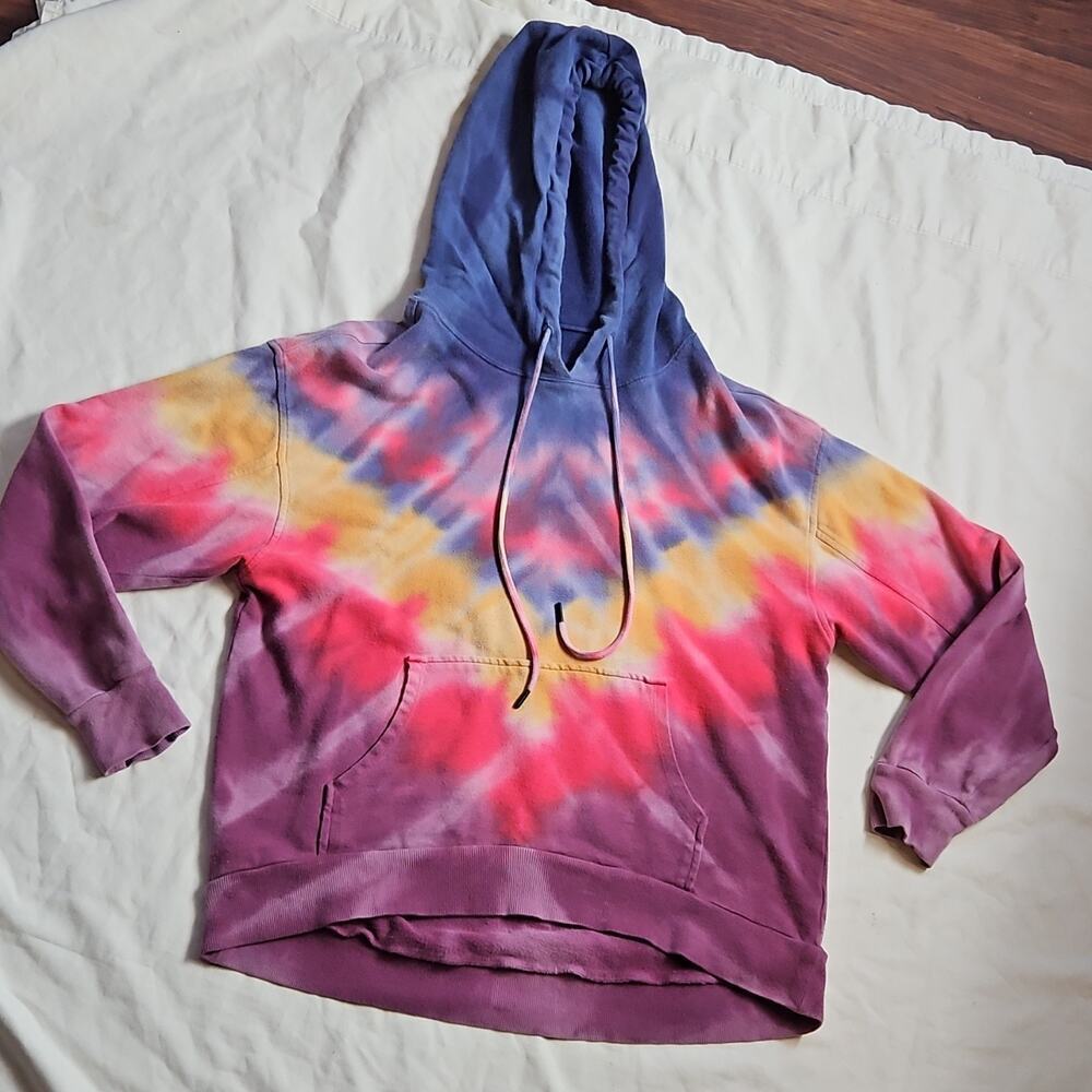 Wild Fable Tie-Dye Pullover Hoodie M 100% Cotton Purple Blue Yellow Red